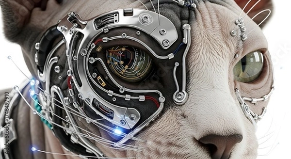 Fototapeta Futuristic Feline A Hairless Cat Embraces Technology