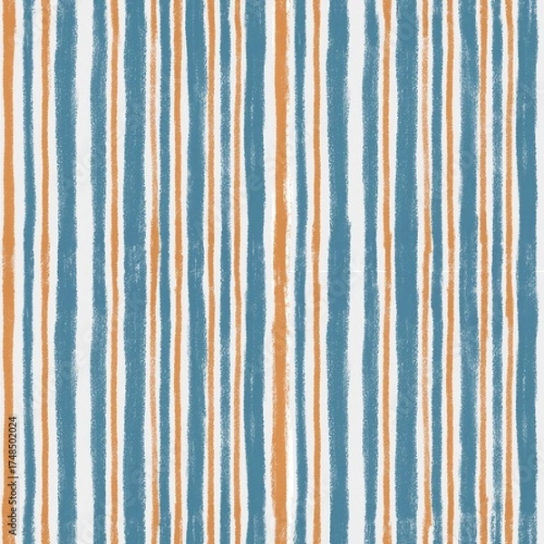 Fototapeta Hand Drawn Blue and Orange Striped Seamless Pattern