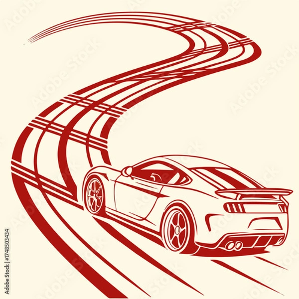 Fototapeta Drift Mode – Set of Abstract Tire Track Skid Marks for Racing, Burnout, and Automotive Design	
