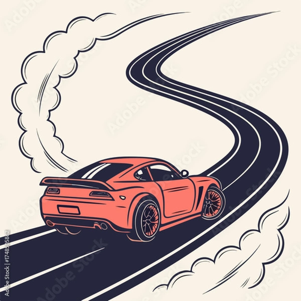 Fototapeta Drift Mode – Set of Abstract Tire Track Skid Marks for Racing, Burnout, and Automotive Design	
