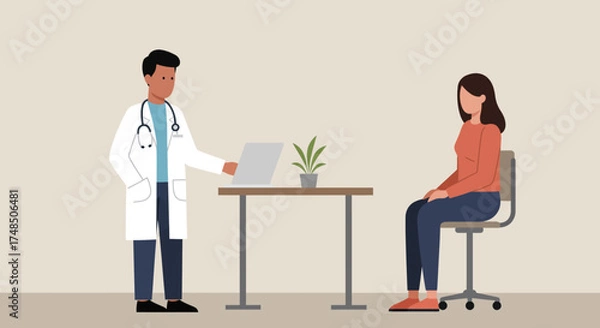 Fototapeta Doctor consulting patient about medical concerns, offering diagnosis and providing healthcare advice