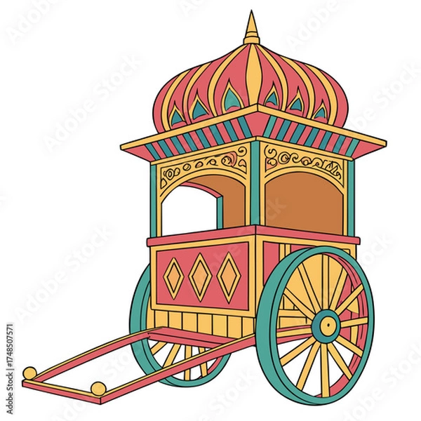 Fototapeta Ornate indian chariot with a domed roof and intricate decorative elements in vibrant colors