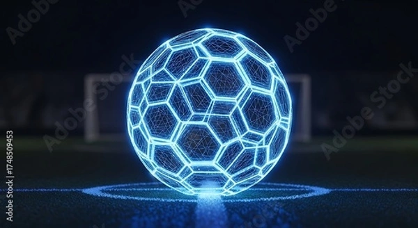Obraz Futuristic neon soccer ball design for cutting-edge sports tech, innovative training programs and digital sports marketing campaigns