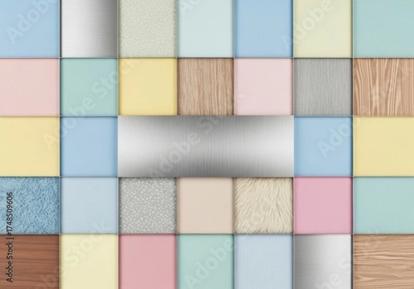 Fototapeta Illustration of collection of colorful textured paper and metal samples for design