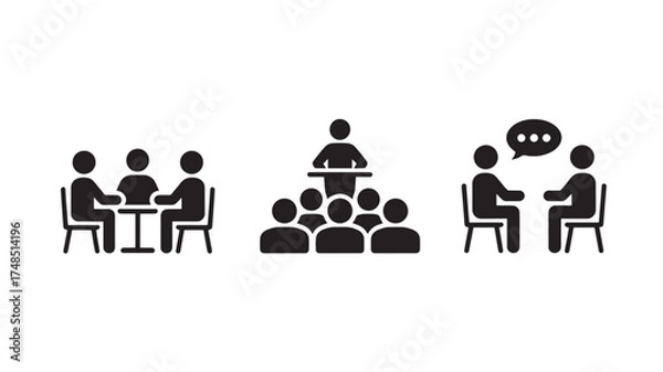 Fototapeta Set of business meeting icons simple flat vector design for presentation and infographic isolated on white background