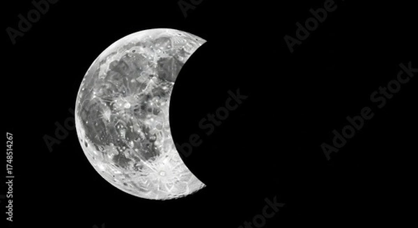 Fototapeta A crescent moon is seen in the dark night sky
