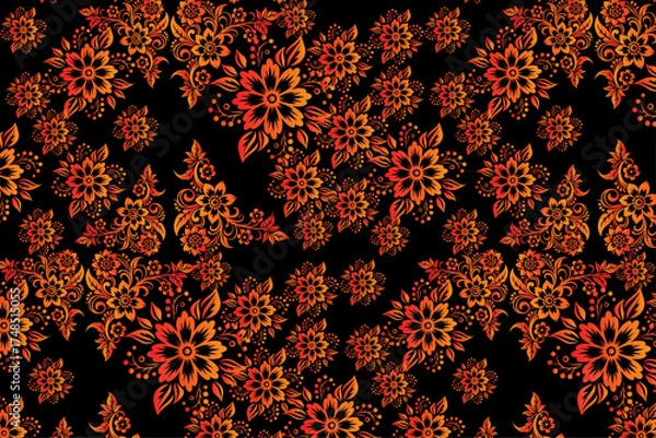 Fototapeta Orange and Black Geometric Triangle Seamless Pattern Design