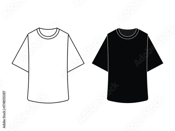 Fototapeta T-Shirt Icon Set for Fashion Design, black filled and outlined style. Clothing Stores, Apparel Branding, Laundry Symbols, Textile Industry, and Casual Wear Graphic Projects.