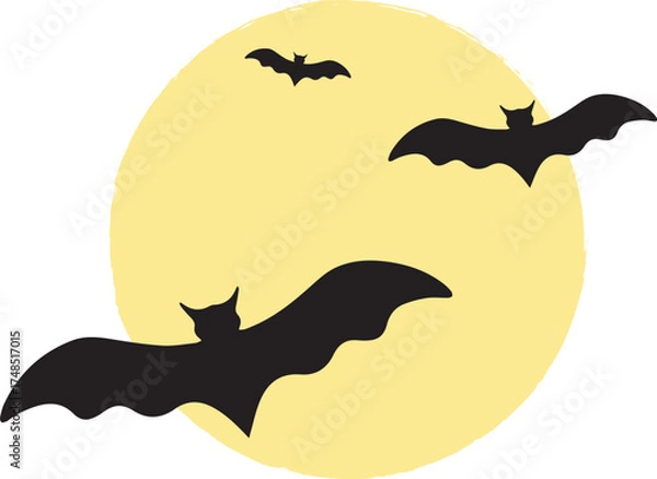 Fototapeta Illustration of a group of bats flying. Halloween festival. Bat clipart, bat shadow.