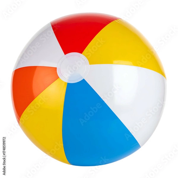 Fototapeta A colorful inflatable sphere featuring segments of red, orange, yellow, white, and blue