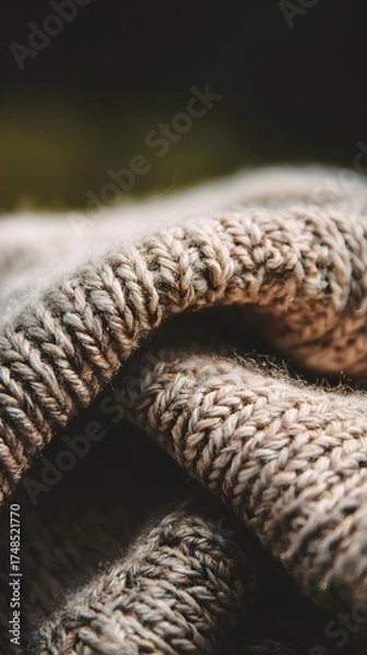 Fototapeta kneat sweater texture close up. Knitted woolen sweaters. Close-up. Selective focus. Multicolored wool yarn background. Close-up of knitting wool texture