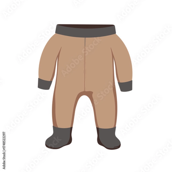 Fototapeta Brown baby onesie with grey cuffs and feet in simple design  