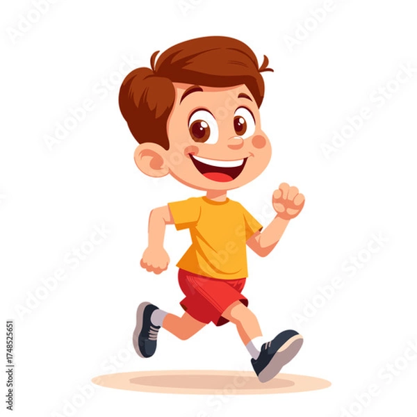 Fototapeta Happy boy running in sportswear with a joyful expression  