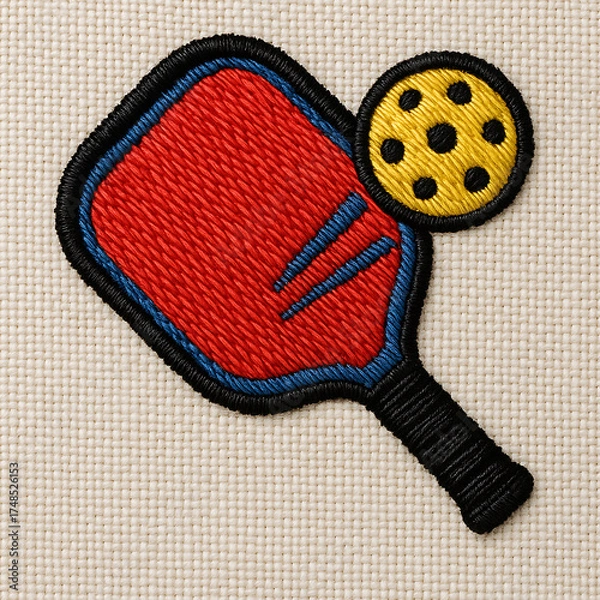 Fototapeta Colorful Embroidered Pickleball Paddle and Ball Patch