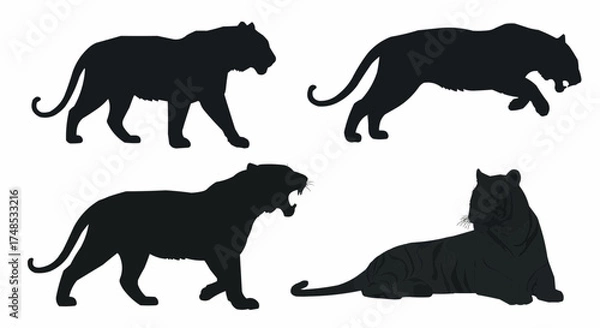 Obraz Tiger Silhouette Set on White