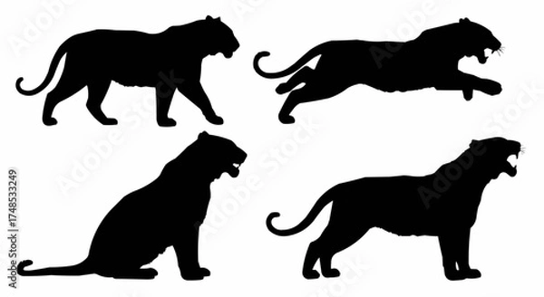 Obraz Tiger Silhouette Set on White