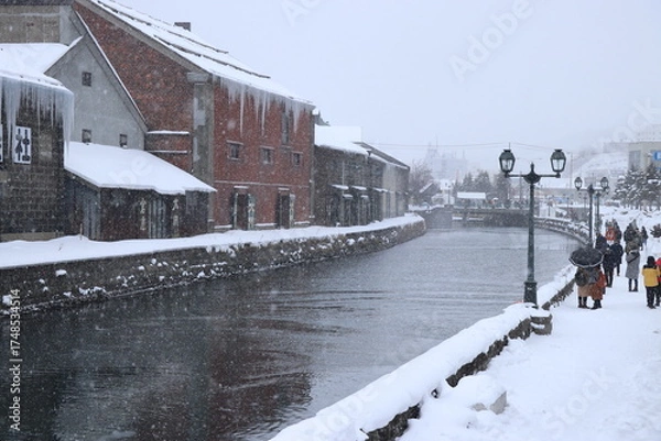 Obraz 오타루 운하의 눈 내리는 겨울