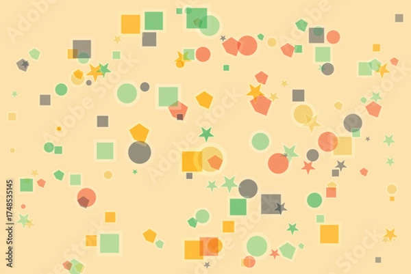 Fototapeta Abstract geometric pattern with circles squares stars and pentagons on a light yellow background for modern design and creative wallpaper concepts