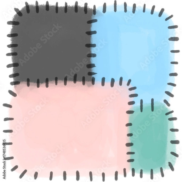 Obraz Pastel Patchwork Fabric with Stitch Border