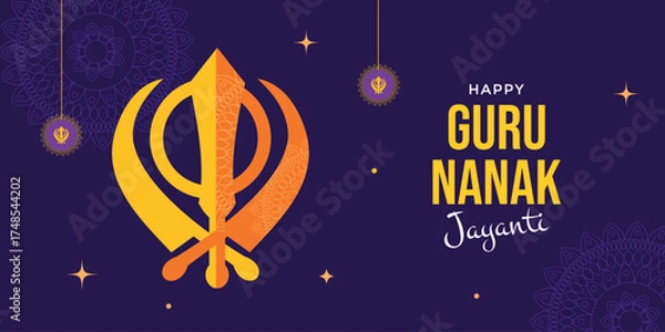 Fototapeta Guru Nanak Jayanti greeting banner.  Indiana celebration card.  Vector illustration