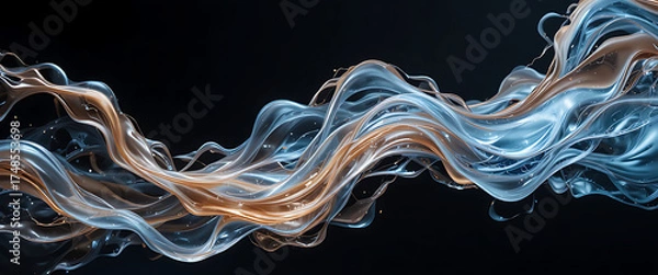 Fototapeta Abstract Golden and violet energy lines spreading and overlapping, luminous and elegant, infinite abstract motion