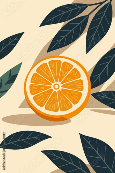 Obraz mitad de naranja con hojas