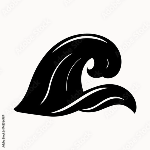 Fototapeta Single stylized black wave cresting with white accents against a plain white background image art