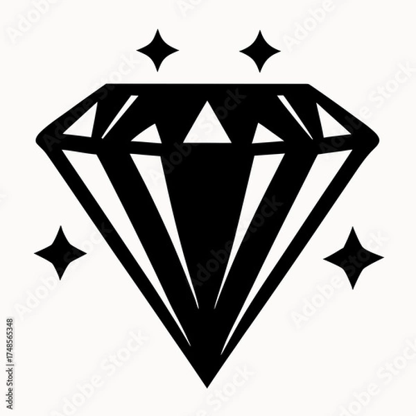 Fototapeta Black and white illustration of a diamond shape with sparkles surrounding it on a white background