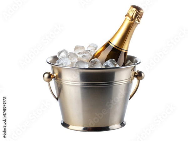 Fototapeta Champagne bottle chilling in ice bucket isolated on transparent background