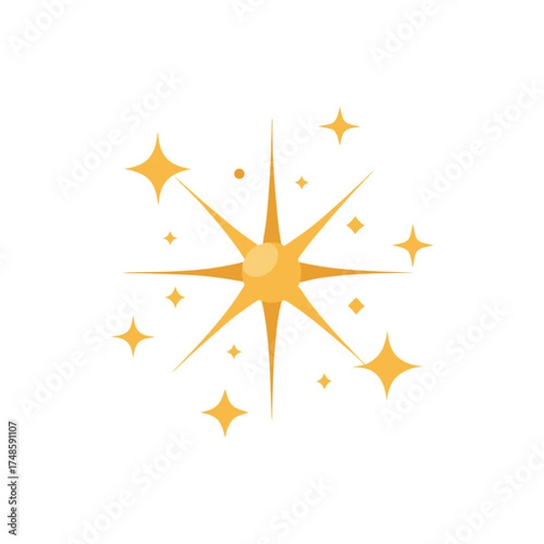 Fototapeta Golden starburst sparkle effect glowing light shimmering abstract celebration burst celebration element