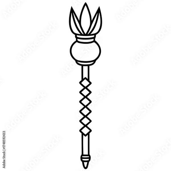 Fototapeta Black and White Line Drawing of Mace Gada Vector Illustration