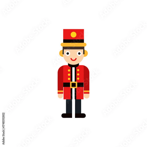 Fototapeta Charming toy soldier in red uniform with tall hat standing isolated on a clean surface