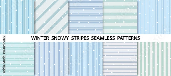Fototapeta Set of winter snowy stripes seamless pattern. Blue Icy repeat background for holiday crafts, decorative wallpaper, greeting card, scrapbook paper and Poster.
