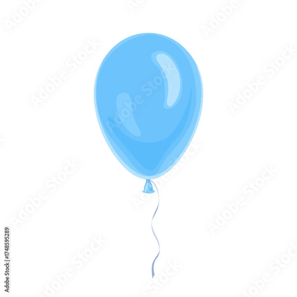Fototapeta Blue balloon with string isolated on white background. Vector cartoon flat illustration.