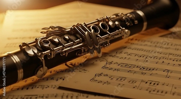 Obraz Clarinet on Sheet Music - A Musical Instrument.