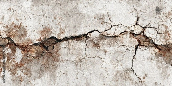 Obraz Cracked White Wall Surface with Rust and Texture for Background or Design