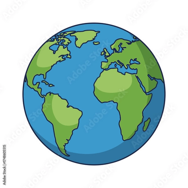 Fototapeta Vibrant cartoon Earth globe showcasing continents and oceans, perfect for educational and global themes.