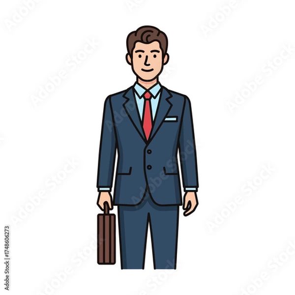 Obraz Confident professional businessman in sharp suit carrying briefcase ready for important meeting or business travel success