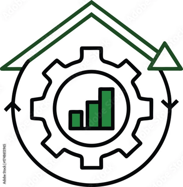 Fototapeta Business Growth and Efficiency Icon. Gear Symbol with Progress Chart. Corporate Development Vector Graphic.
