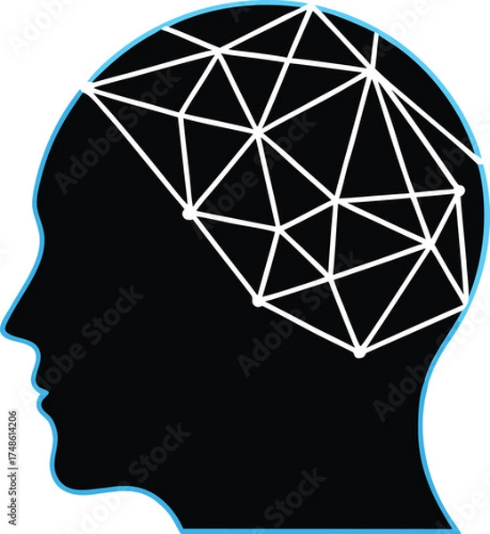 Fototapeta Neural Network Brain Concept. Geometric Mind Thought Vector. Abstract Intelligence Symbol.
