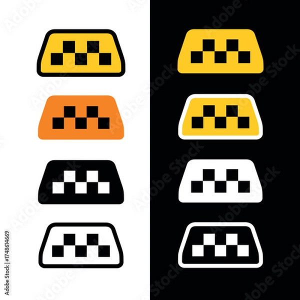 Fototapeta Taxi icon. Taxi checker. Yellow taxi roof light. Square pattern, symbol of public transportation in the city.