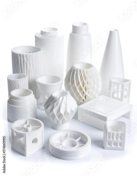 Obraz White 3D printed vases and objects