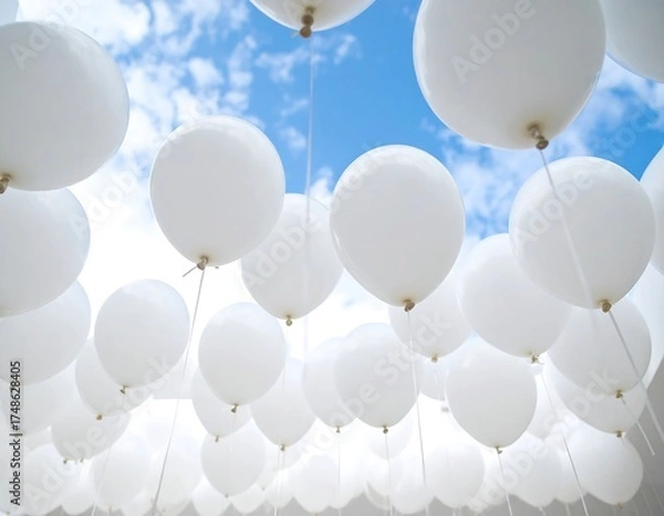 Obraz White balloons floating in the sky
