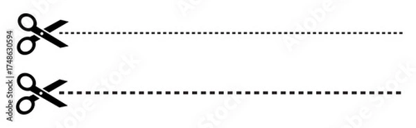 Obraz Cut Here Icon Scissors and Dashed Line Isolated