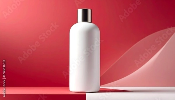 Obraz White bottle on a red background