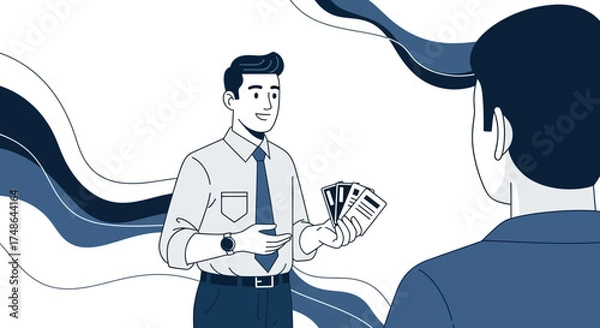 Fototapeta Salesman Presenting Marketing Materials in Professional Business Interaction and Presentation