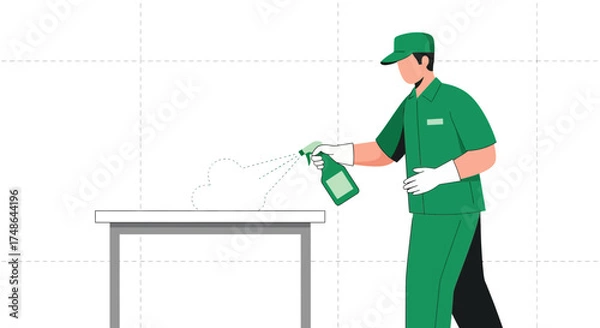 Fototapeta Sanitation Worker Spraying Disinfectant Creating Spotless Surface for Cleanliness