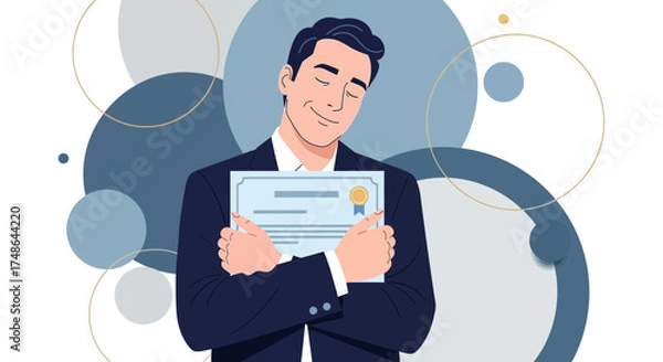 Fototapeta Satisfied Professional Demonstrating Achievement, Displaying Diploma or Certification Graciously