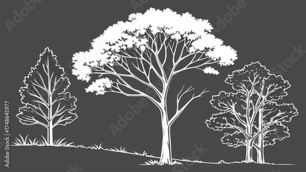Fototapeta CAD Tree Line Minimal Style Vector Set of Outline Tree Symbols for Architecture and Landscape Design Drawing