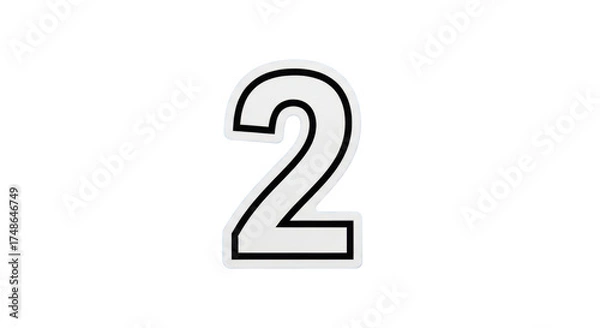 Fototapeta A bold number “” printed in black and white on a crumpled blue paper background, sticker cutout aesthetic, clean white outline, slight shadow for depth, isolated element